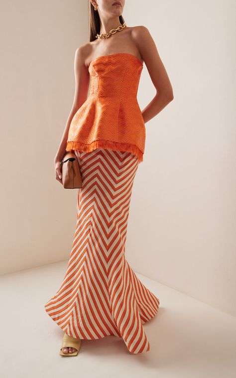 Orange Lamp, Orange Lily, Striped Maxi Skirts, Floral Pencil Skirt, Rosie Assoulin, Striped Maxi, Moda Operandi, Casual Chic, Orange Color