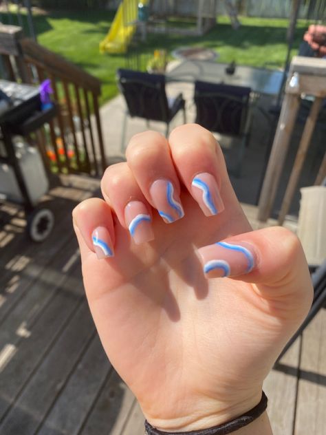 Blue Swirl Nails, Kids Manicure, Hoco Nails, Blue And White Nails, Swirl Nails, Sweet Nails, Prom 2022, Solid Color Nails, Light Pink Nails