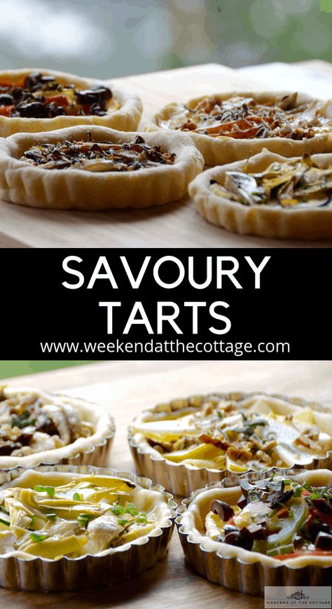 Savoury Tarts - Weekend at the Cottage Mini Tarts Savory, Tart Shells Filling, Tart Pastry, Savoury Tarts, Savory Tarts, Kitchen Witch Recipes, Tartlets Recipe, Puff Pastry Tart, Tart Filling