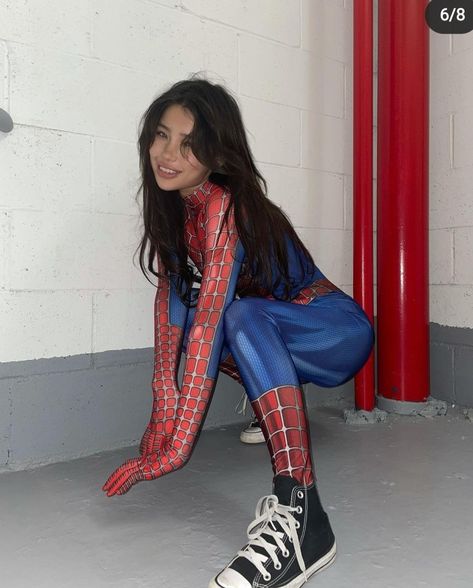 Spider Man Female Costume, Female Spiderman Suit, Cute Halloween Costumes Easy, Girl Spiderman Costume, Halloween Costume Spider, Spider Girl Costume, Halloween Costumes Easy, Spiderman Halloween Costume, Hannah Kim