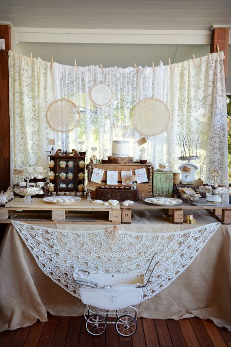 Rustic Lace baby shower Baby Shower Table Setup, Vintage Baby Shower Theme, Baby Mask, Rustic Baby Shower Decorations, Vintage Party Ideas, Woodland Baby Shower Favors, Elephant Baby Shower Theme, Vintage Baby Shower, Baby Shower Vintage