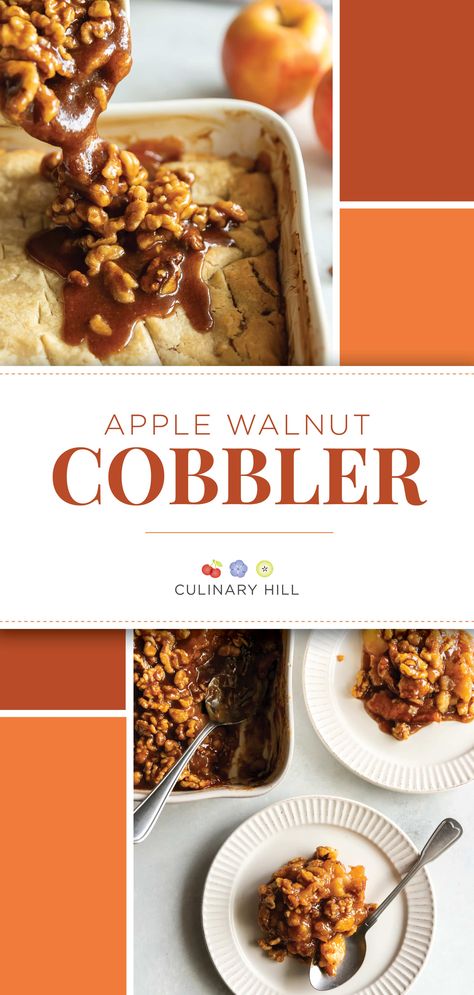 Inspired by the famous Houston’s Restaurant in Austin, Texas (now known as Bartlett’s), this #Apple #Walnut #Cobbler is like upside down apple pie, because that’s exactly how you make it. The baked apple pies are then topped with a rich caramel sauce that has been accented with walnuts, which add a crunchy texture and nutty flavor. via @culinaryhill Apple Walnut Cobbler, Walnut Cobbler, Upside Down Apple Pie, Apple Walnut, Fresh Eats, Apple Cobbler, Healthy Cake Recipes, Baked Apple Pie, Healthy Vegan Snacks