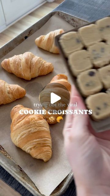 Lauren Holden on Instagram: "trying out the viral cookie croissants and OMG🥐🍪🫶🏼

you absolutely NEED TO MAKE THESE! All you do is grab some store bought croissants & cookie dough (or make your own!), add a bit to the middle & the top, I baked them for about 12-15 mins & they were absolutely perfect served warm! You can also dust on some powdered sugar but I totally forgot this part! 

Have you tried these?! What viral recipe should I try next!?

#viralrecipes #reelrecipes #croisants #cookiedough #easydessert#pregnancycravings #pregnancy #thirdtrimester #easyrecipes #sweettreat" Cookie Croissants, Store Bought Desserts, What Should I Bake, Third Trimester, Yummy Desserts, Yummy Sweets, Have You Tried, Powdered Sugar, Easy Desserts