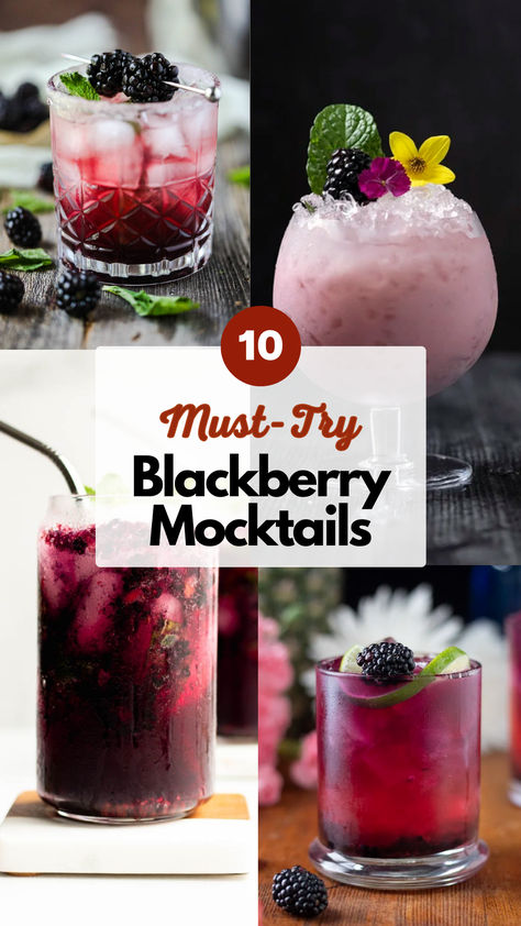 Blackberry Mocktails Blackberry Basil Mocktail, Monin Blackberry Syrup Recipes, Berry Alcoholic Drinks, Blackberry Mojito Mocktail, Twilight Mocktails, Blackberry Simple Syrup Recipes, Blackberry Drinks Non Alcoholic, Black Cherry Mocktails, Blackberry Punch Non Alcoholic