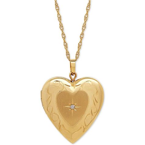 Diamond Accent Heart Locket Pendant Necklace in 10k Gold ($250) ❤ liked on Polyvore featuring jewelry, yellow gold, locket pendant necklace, sparkling jewellery, gold locket, heart-shaped jewelry and gold heart locket Necklace Locket, Gold Heart Locket, Gold Locket Necklace, Heart Shaped Pendant Necklace, Heart Locket Necklace, Locket Pendant Necklace, Heart Shaped Necklace, Heart Pendant Gold, Gold Locket