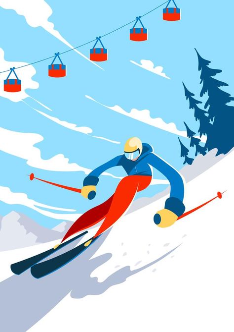 Skier Illustration Skier Illustration, Skiing Drawing, Skiing Illustration, Backcountry Skiing, Snowy Winter, Sports Games, Skis, Happy Love, Winter Landscape