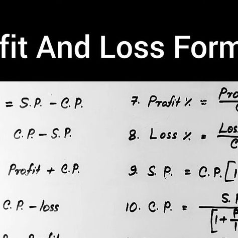 Learn Maths and Reasoning Trick on Instagram: "Profit and Loss Formula #profitandloss #formula #vaishalijainofficial #mathquiz #mathstrick #mathtricks #mathformula #ssccgl #sscmts #sscchsl #ssc" Profit And Loss Formula, Profit And Loss, Math Formulas, Math Tricks, Learning Math, July 15, Fun Math, Education, On Instagram