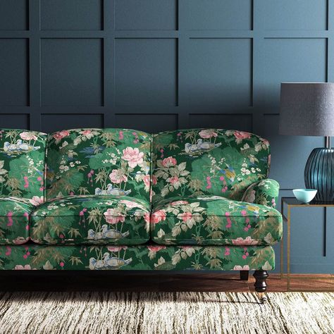 Living Room Ideas Luxury, Eclectic Fabric, Floral Couch, Green Floral Fabric, Printed Velvet Fabric, Linwood Fabrics, Indian Room, Floral Sofa, Designer Upholstery Fabric