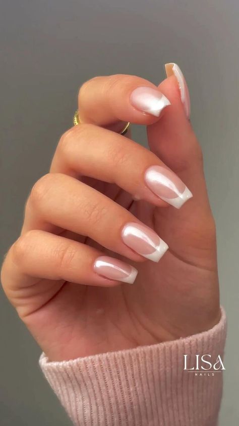 Milky Pink Nails, Acrylic Nails Chrome, Pink Nails Opi, Engagement Nails, Bridesmaids Nails, Pink Chrome Nails, Kutek Disney, Milky Pink, Milky Nails