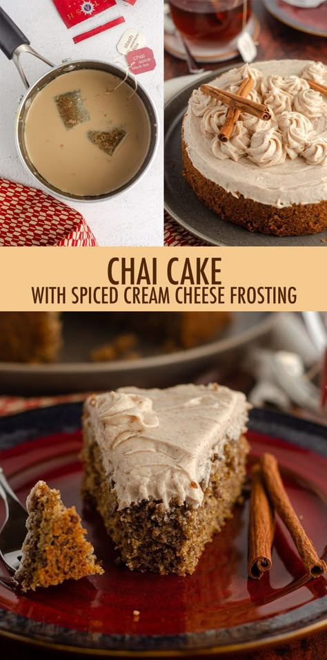 This tender chai cake is spiced with chai-infused milk, extra spices, and topped off with a spiced cream cheese frosting. #freshaprilflours #chai #cake #chaiteacake Chai Frosting Recipe, Chai Cake Recipe, Recipes With Cinnamon, Sunday Treats, Chai Cake, Chai Recipes, Frosting Buttercream, Autumn Baking, Spice Cake Recipes