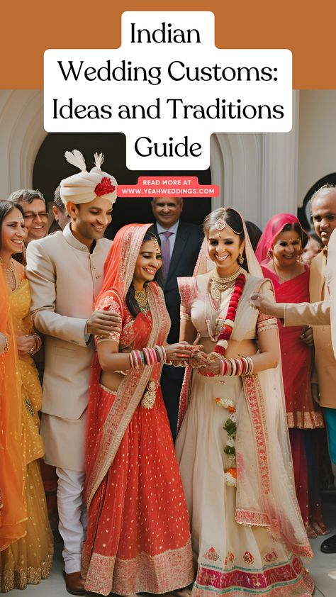 A traditional Indian wedding ceremony with a stunning bride and groom dressed in vibrant attire, performing cultural rituals surrounded by family and friends. Indian Wedding Traditions, Mexican Indian Wedding, Small Indian Wedding, Indian Wedding Theme Ideas, Baraat Procession, Indian Wedding Aesthetic, Indian American Weddings, Royal Indian Wedding, Indian Wedding Theme