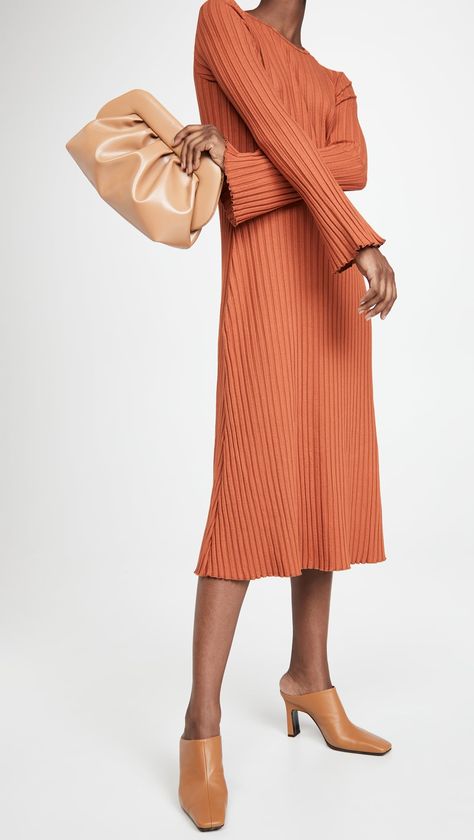 A Midi Dress: Simon Miller Rib Wells Long Sleeve Dress Simon Miller, Modest Dresses, Fall Wardrobe, Winter Dresses, Sleeve Dress, Clothing Items, Ribbed Knit, Cold Shoulder Dress, Dresser