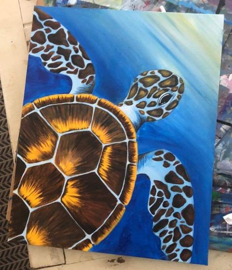 Ocean Turtle Drawing, Trippy Turtle Painting, Turtle Painting Ideas On Canvas, Ocean Life Painting Easy, Painting Turtles On Canvas, Sea Turtle Art Painting Acrylic, Tortoise Painting Acrylic, Painting A Turtle, Painting Ideas On Canvas Turtle