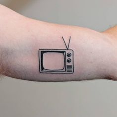 Tv Girl Tattoo, Polaroid Tattoo, Film Tattoo, Grandfather Tattoo, Tv Tattoo, Bicep Tattoos, Minimalist Tattoo Meaning, Paris Tattoo, Typography Tattoo