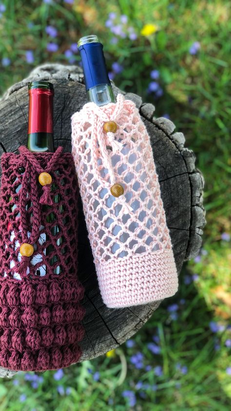 Wine Glass Cozy, Wine Bag Pattern, Cat Crown, Wine Cozy, Crochet Wine, Spotted Horse, Pumpkin Wine, Bottle Cozies, Back Post Double Crochet