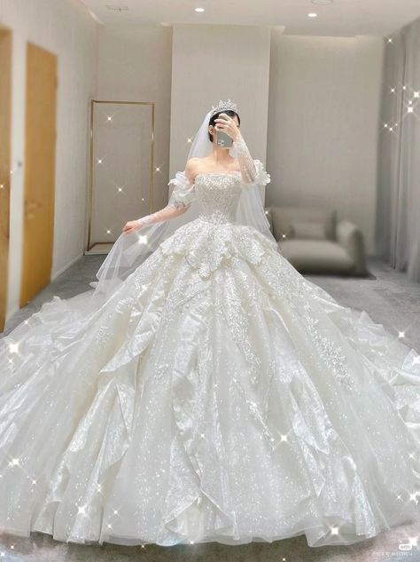 Wedding Dresses Korean Style, Wedding Dress Princess Ballgown, Korean Dress Fashion, Wedding Gown Princess, Korean Wedding Dress, Wedding Gown Dress, Big Wedding Dresses, Asian Wedding Dress, Pretty Quinceanera Dresses