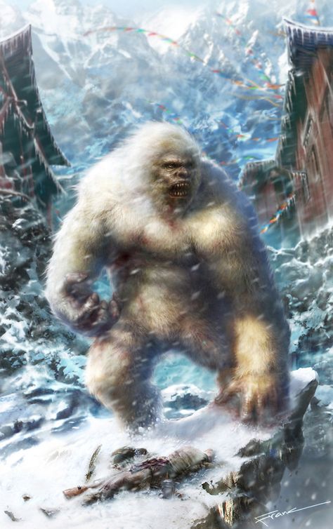 Yeti, Weiye Yin on ArtStation at https://www.artstation.com/artwork/wK835 Real Paranormal, Mountain Monsters, Bigfoot Pictures, Yeti Bigfoot, Bigfoot Art, Goku Drawing, Strange Beasts, Unexplained Mysteries, Abominable Snowman