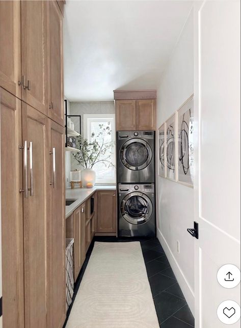 Pantry To Laundry Room, Long Narrow Laundry Rooms, Long And Narrow Laundry Room Ideas, Butler Pantry With Washer And Dryer, Laundry Room Ideas Wood Cabinets, Stunning Laundry Rooms, 6x6 Laundry Room Ideas, Narrow Butlers Pantry With Laundry, Master Laundry Room