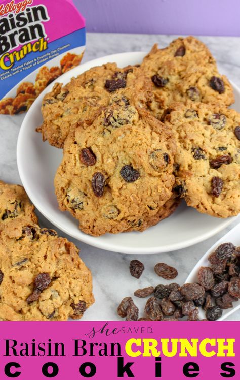 Raisin Bran Crunch Cookie | She Saved Raisin Bran, Fall Drink Recipes, Crunch Cookies, Healthy Afternoon Snacks, Snack For Kids, Patriotic Desserts, Delicious Cookie Recipes, Pinterest Recipes, Creamy Peanut Butter