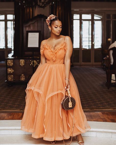 The Thabethe Sisters Show Us The Chicest Ways To Rock Orange At The #VCPoloSeries | BN Style Trendy Wedding Guest Dress, Ayanda Thabethe, Polo Event, South African Celebrities, Veuve Cliquot, Dresses 2020, Orange Dress, Celebrity Dresses, Classy Dress