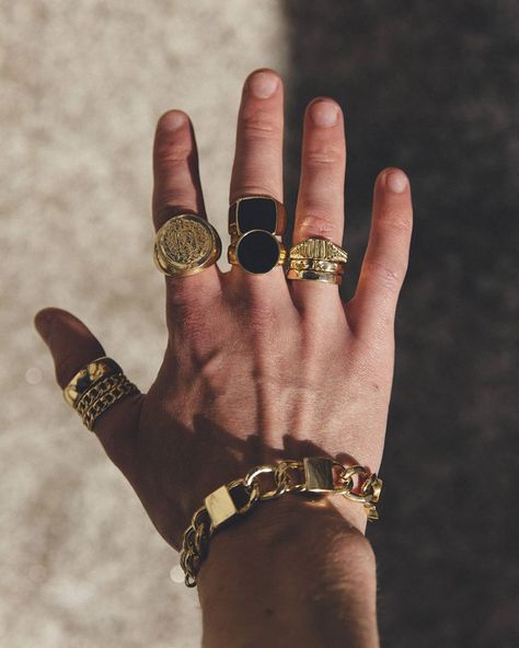 Designb man on Instagram: “Until next time, summer...” Ring Accessories Aesthetic, Gold Mens Jewelry, Gold Jewelry Aesthetic Men, Men With Jewelry, Gold Rings Men, Men Gold Jewelry, Gold Jewelry Men, Man Jewelry, Grunge Jewelry