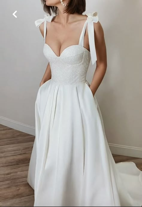 Silk Wedding Dress With Bow, Simple Church Wedding, Wedding Dress With Bow, Xhosa Attire, Civil Wedding Dresses, Bow Wedding Dress, Silk Wedding Dress, Graduation Dresses, Beauty Dress