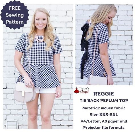 Reggie tie back peplum top – Free PDF sewing pattern – Tiana's Closet Paper To Print, Puffed Sleeve Top, Peter Pan Collar Blouse, How To Fold Sleeves, Save The Earth, Free Pdf Sewing Patterns, Top Sewing Pattern, Empire Waist Dress, Hp Laptop