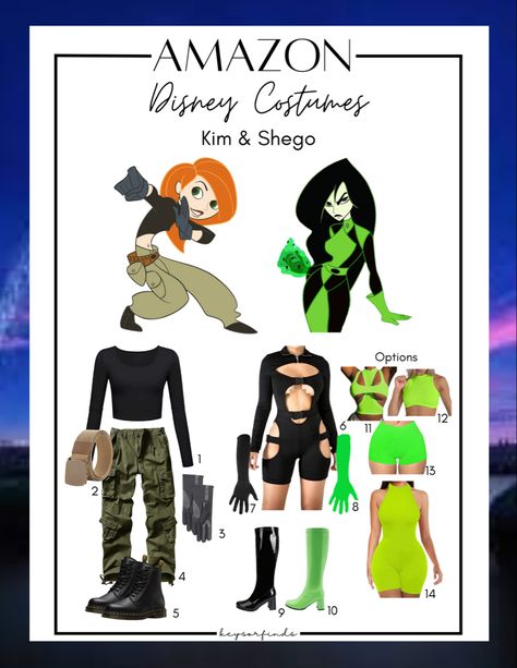 Halloween Rave Costume Ideas, Kimpossible Halloween Costumes, Diy Shego Costume, Kim Possible And Shego Costume, She Go Costume, Green Costume Ideas For Women, Shego Inspired Outfits, Shego Halloween, Shego Halloween Costume