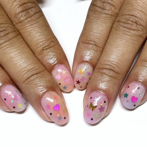 Confetti Nails, Heart Confetti, Almond Nails Designs, Glitter Confetti, Heart Nails, Nail Inspiration, Almond Nails, Nails Inspiration, Nail Inspo