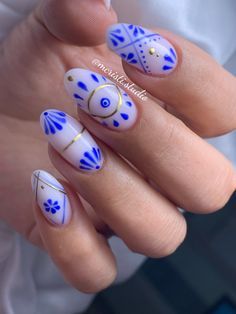 Greek Nail Art Design, Morocco Inspired Nails, Turkish Nails Designs, Hamsa Nails, Morocco Nails, Turkish Eye Nails, Croatia Nails, Cobalt Nails, Mediterranean Nails