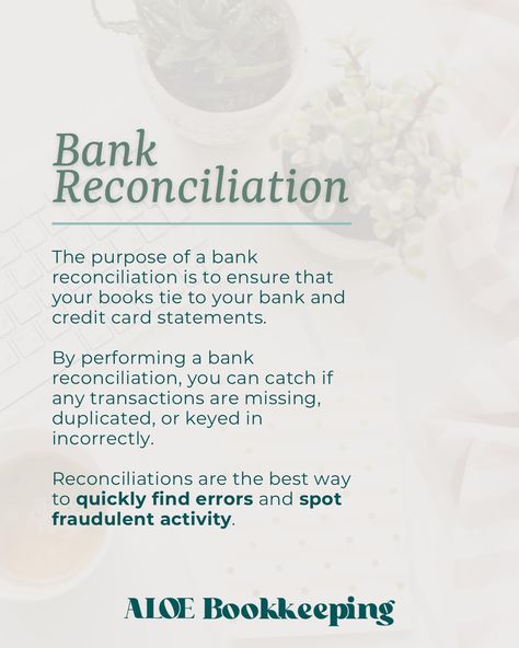 Are you making this common bookkeeping mistake of not reconciling your bank and credit card accounts? The purpose of the reconciliation is to ensure that your books tie to your bank and credit card statements. We recommend performing bank reconciliations once a month, whenever you get your monthly statements. ❗️Reconciliations are the best way to quickly find errors and spot fraudulent activity. If you don’t reconcile your bank accounts, you risk missing potential issues early. The longe... Online Bookkeeping, Bank Accounts, Credit Card Statement, Once A Month, Bank Account, A Month, Online Business, Accounting, Budgeting