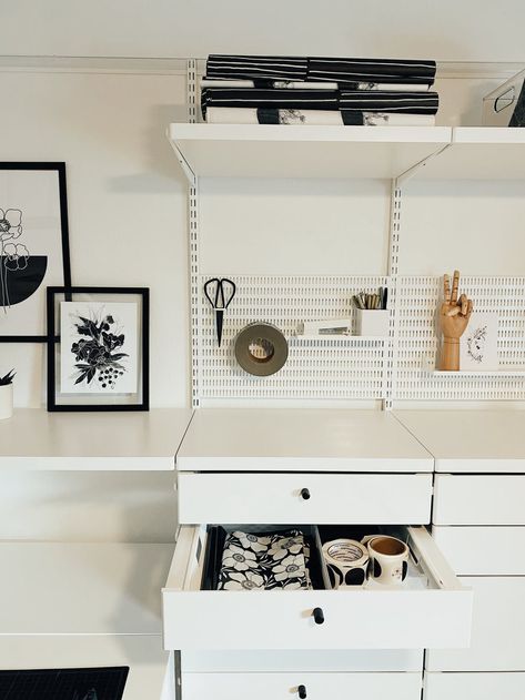 An Elfa Space Fit For An Artist | Container Stories Shoe Drawer, Closet Store, My Workspace, Custom Closets, Extra Rooms, Organization Solutions, Container Store, Drawer Fronts, Walk In Closet