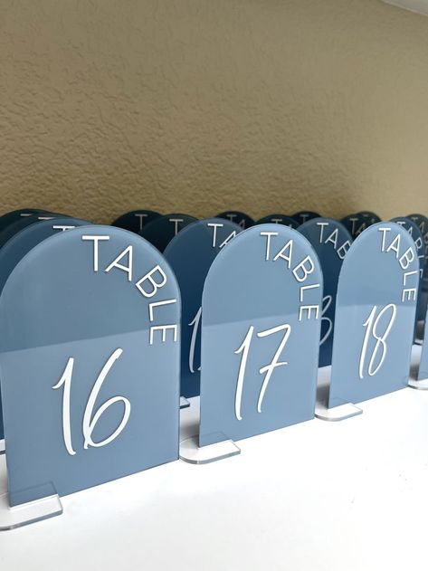 #ArchTableNumbers #WeddingDecor #WeddingTableNumbers #Acrylictablenumbers Diy Dusty Blue Wedding Decor, Acrylic Arch Table Numbers Wedding, Dusty Blue Wedding Signage, Dusty Blue Table Numbers, Blue Wedding Table Numbers, Wedding Signage Table, Arched Table Numbers, Baby Blue Wedding Theme, Blue Table Numbers