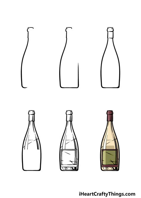 How To Draw A Champagne Bottle, How To Draw Wine Bottles, Wine Bottle Line Drawing, Bottle Of Wine Drawing, Wine Bottle Drawing, Wine Drawing, Save Water Drawing, Vine Bottle, Vine Drawing