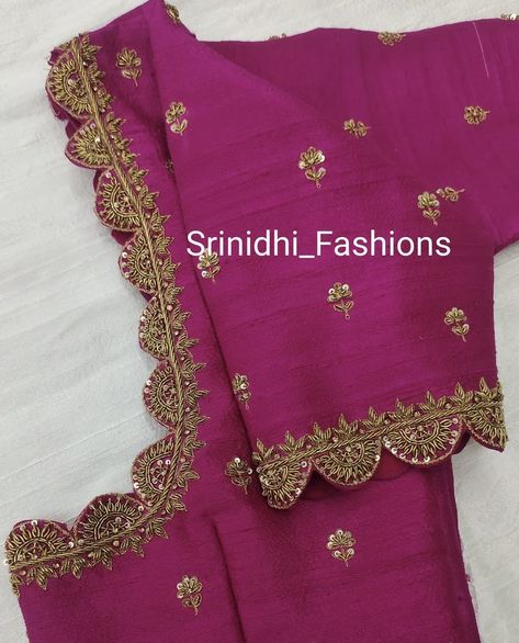 Bridal Zardosi Blouse Designs, Simple Zardozi Work Blouses, Magenta Blouse Designs, Simple Zardosi Work Blouse Designs, Blouse Cut Work Designs, Cut Work Maggam Blouse Designs, Cut Work Blouse Designs Pattern, Simple Cut Work Blouse Designs, Pink Maggam Work Blouse Designs