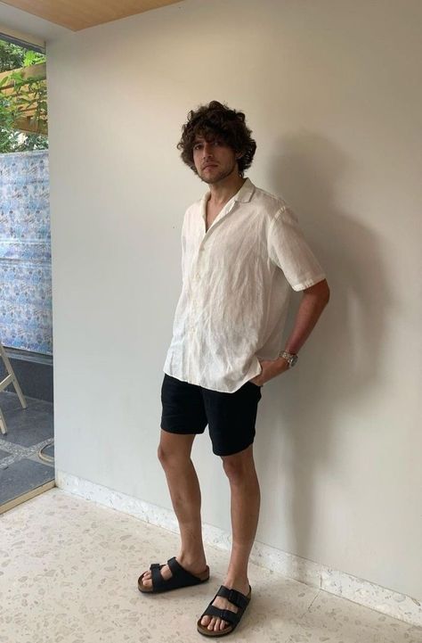 Vacation Outfits Men, Beach Outfit Men, Men's Summer Outfit, Birkenstock Outfit, Polo Outfit, Short Sleeves Shirt, Mens Summer Outfits, Mens Casual Outfits Summer, Street Style Outfits Men