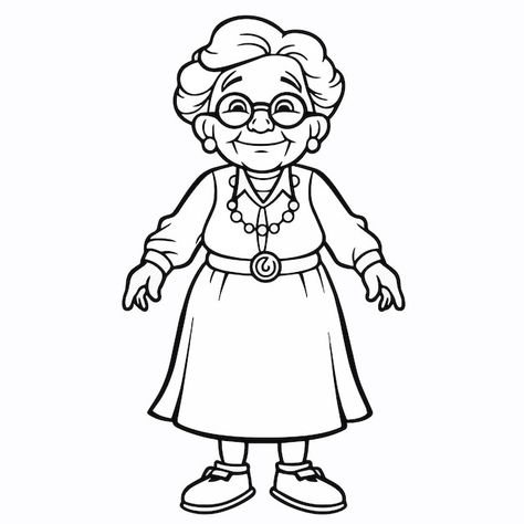 Grandma Drawing Easy, Grandma Sketch, Grandmother Drawing, Woman Cartoon Drawing, Old Lady Drawing, Old Woman Drawing, Grandmother Cartoon, Grandma Drawing, Woman Outline