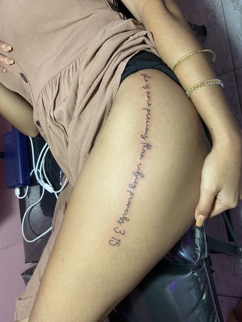 More Precious Than Rubies Tattoo, She Is More Precious Than Rubies Tattoo, Proverb Tattoos, Proverbs 3 15 Tattoo, Rubies Tattoo, Proverbs 3:15, Proverbs 3 15, More Precious Than Rubies, Spine Tattoos For Women