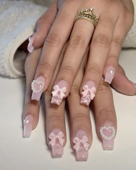 Paznokcie Hello Kitty, Girly Acrylic Nails, Pretty Gel Nails, Really Cute Nails, Soft Nails, Ballerina Nails, Kawaii Nails, Pink Acrylic Nails, Minimalist Nails