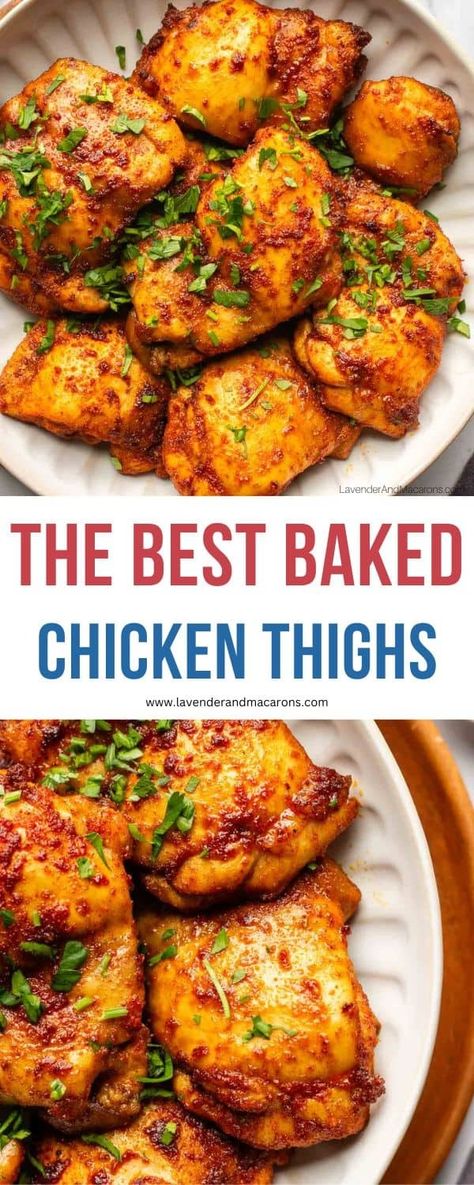 This oven baked chicken thighs recipe is a go-to one-pot recipe for busy weeknights that has a prep time of 5 minutes. It's a truly easy, family-friendly dish that delivers the juiciest chicken thighs straight from your oven. Easy Chicken Thigh Recipes Baked, Best Oven Baked Chicken, Chicken Thighs In Oven, Oven Roasted Chicken Thighs, Easy Baked Chicken Thighs, Baked Boneless Chicken Thighs, Juiciest Chicken, Easy Oven Baked Chicken, Oven Baked Chicken Thighs