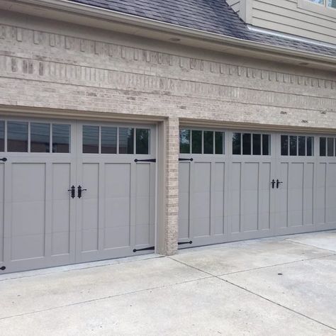 Carriage Style Garage Doors - Craftsman - Garage - Detroit - by Premier Garage Doors | Houzz Mission Style Garage Doors, Wood Garage Doors White House Farmhouse, Shaker Garage Doors, Oversized Garage Doors, Light Grey Garage Door, Garage Door Styles Craftsman, Chi Garage Doors Carriage, Craftsman Garage Door Ideas, Traditional Garage Doors