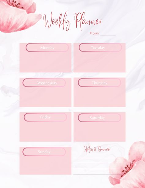 Pink Floral Weekly Planner 2023 Weekly Planner Pink, Planner Pink, Weekly Schedule Planner, Weekly Planner Template, Schedule Planner, Planner Organiser, Weekly Calendar, Weekly Schedule, Pink Bows