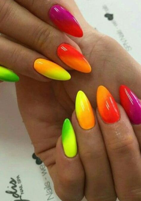 # Nails Unghie Sfumate, Natural Nail Art, Colorful Nail, Ombre Nail Designs, Rainbow Nails, Short Nail Designs, Neon Nails, Acrylic Nails Coffin, Yellow Nails