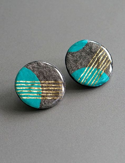 Packaging Earrings, Cement Jewelry, Caught In The Rain, Pulp Paper, Paper Pulp, Teal Earrings, Circle Stud Earrings, Paper Earrings, Ceramic Earring