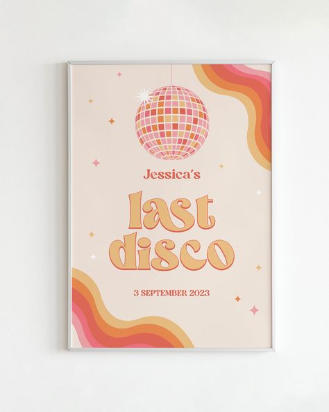 Set the tone for your hen's party or bridal shower with our digital download of a "The Last Disco" themed welcome sign. Featuring a fun and energetic design, this sign is sure to make a lasting impression on your guests. Download now and welcome your guests in style! #HensParty #BridalShower #WelcomeSign #TheLastDisco #FunDesign #DownloadableSign #PartyDecor #EnergeticTheme The Last Disco, Hen Games, Games Template, Retro Bridal Showers, Last Disco, Retro Bridal, Bridal Shower Sign, Welcome Card, Bridal Shower Welcome Sign