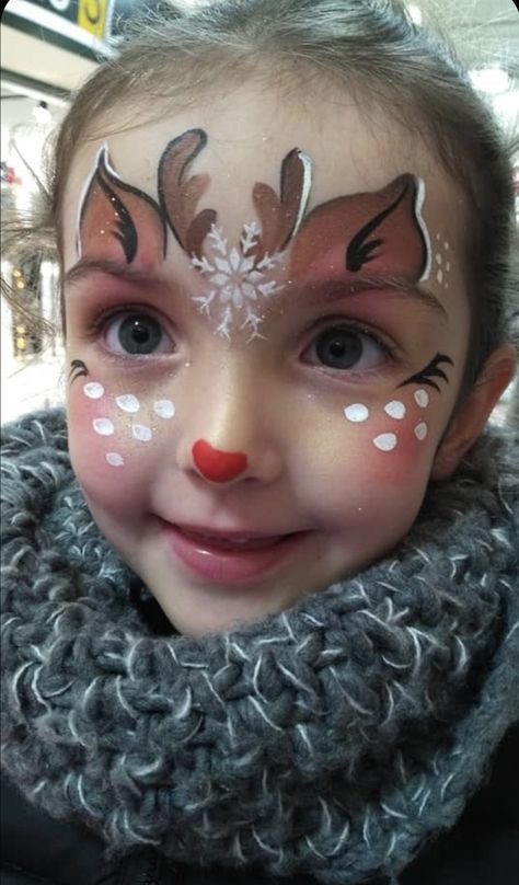 Reindeer Face Paint, Simple Face Paint, Reindeer Makeup, Obličejové Masky, Animal Face Paintings, Festival Face Paint, Face Paint Ideas, Christmas Face Painting, Girl Face Painting