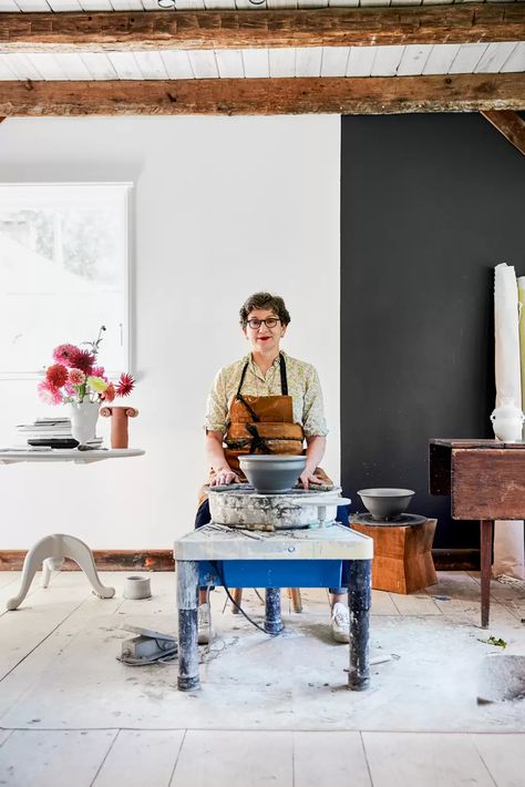 Frances Palmer potter | House & Garden Setting Plaster, Artist Space, Palmer House, Hague Blue, Philip Johnson, Potters House, Paint Color Inspiration, Artists At Work, In Her Studio