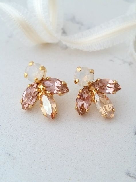 Bridal Earrings Rose Gold, Cluster Earring, Opal Earring, Rose Gold Bridal Earrings, Champagne Earrings, Morganite Earrings, Blush Earrings, White Opal Earrings, Bridal Earring