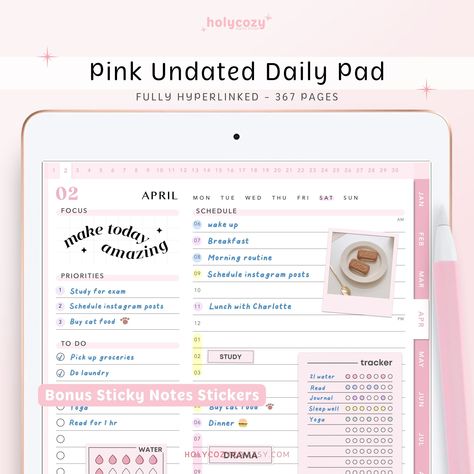 Digital Planner Daily Pad, Hourly Schedule for Goodnotes Notability, Planner Widgets, Pink Minimalist Planner scheduleplanner #templatesforweeklyplanner Daily Planner Cover, Widgets Pink, Pink Daily Planner, Autumn Planner, Instagram Posting Schedule, Simple Daily Planner, 366 Days, Notes Stickers, Daily Planner Hourly