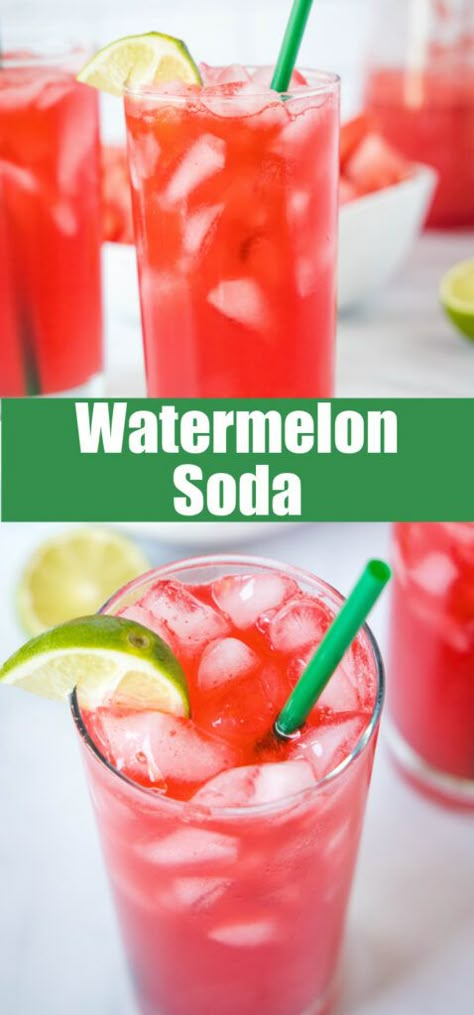 Watermelon Soda Recipe, Refreshing Drinks To Make At Home, Simple Non Alcoholic Drinks, Watermelon Soda, Watermelon Juice Recipe, Fun Drink Recipe, Iced Drinks Recipes, Juicy Watermelon, Drink Recipes Nonalcoholic